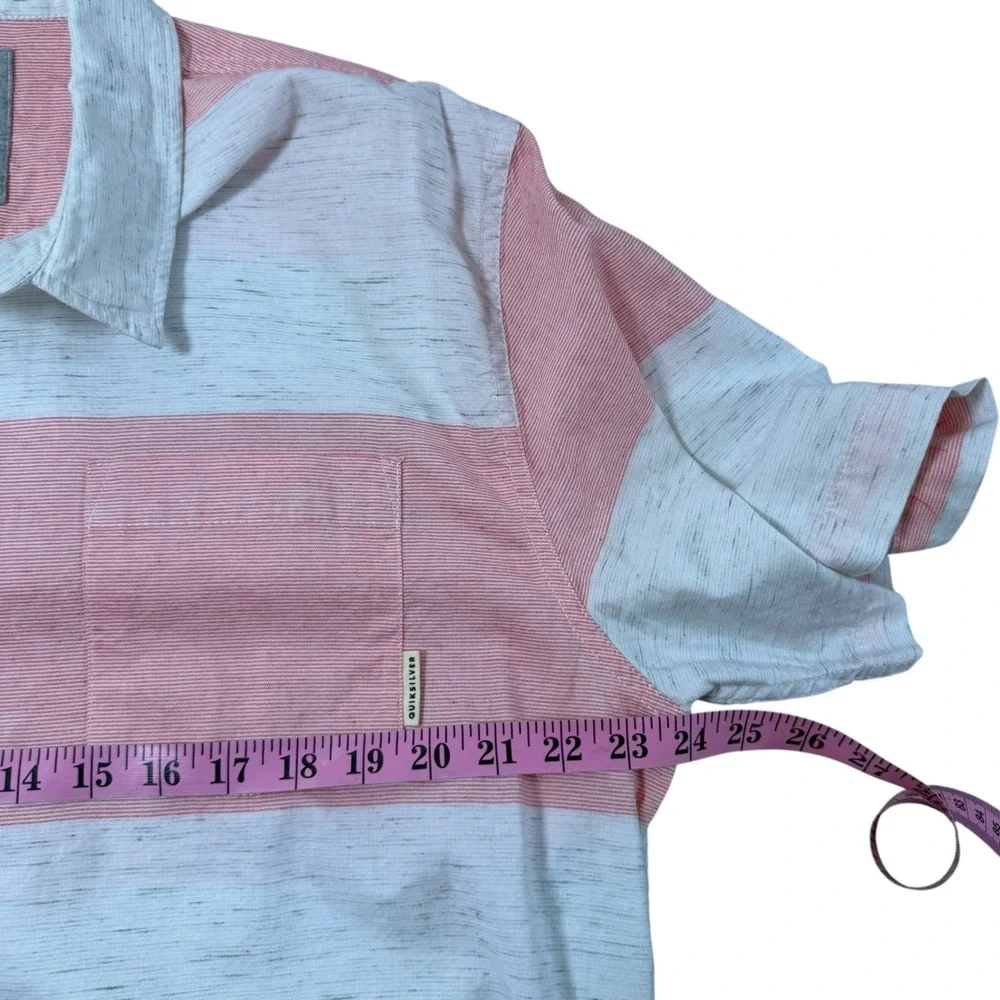 Quiksilver Mens Pink White Striped Short Sleeve Button Down Shirt XL 0850